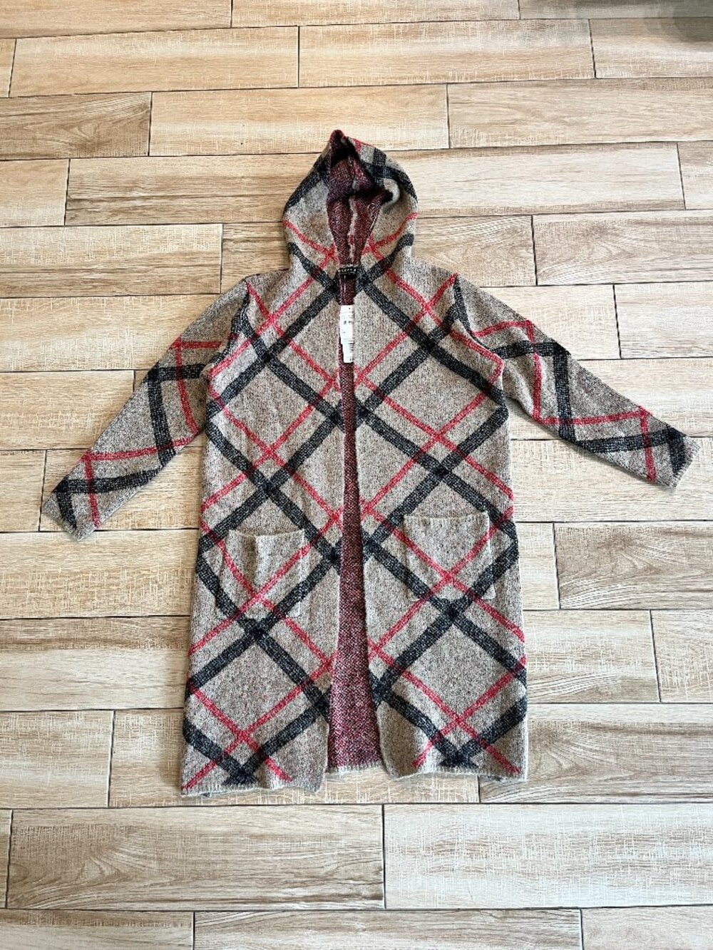 Womens NWT Joseph A. Plaid Hooded Cardigan - S